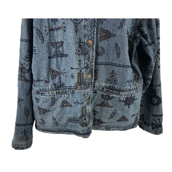 Chico's Design Silk Lining, Embroidered & Beaded Blue Jean Jacket Women 2 /M - Picture 3 of 16